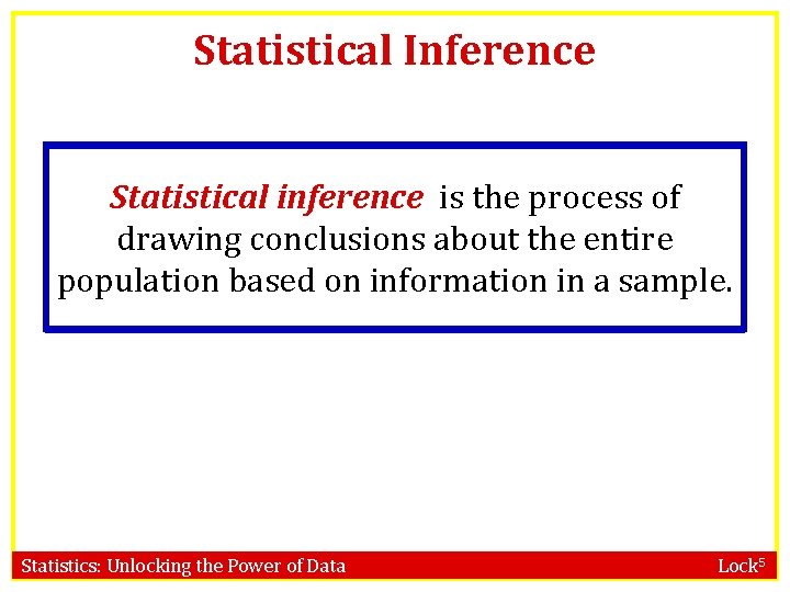 Statistical Inference Statistical inference is the process of drawing conclusions about the entire population