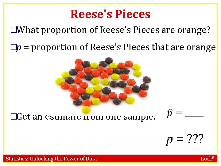 Reese’s Pieces �What proportion of Reese’s Pieces are orange? �p = proportion of Reese’s