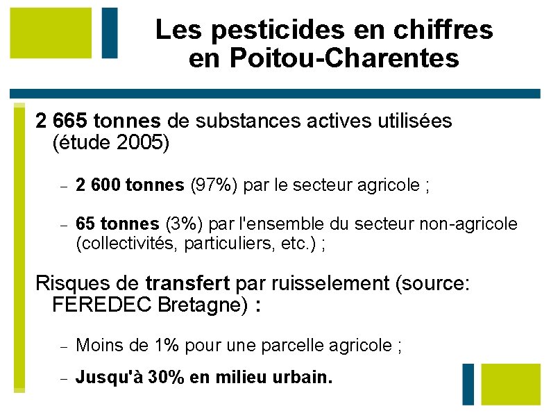 Les pesticides en chiffres en Poitou-Charentes 2 665 tonnes de substances actives utilisées (étude