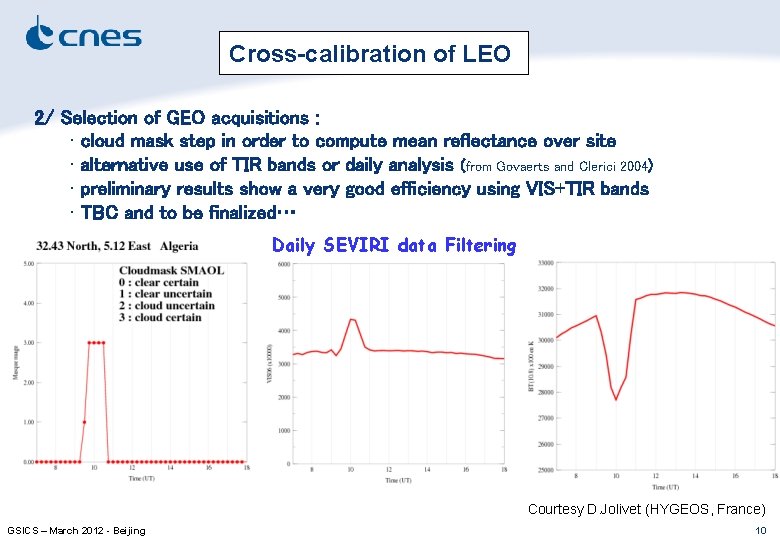 Cross-calibration of LEO 2/ Selection of GEO acquisitions : • cloud mask step in