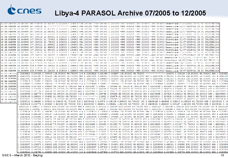 Libya-4 PARASOL Archive 07/2005 to 12/2005 GSICS – March 2012 - Beijing 18 