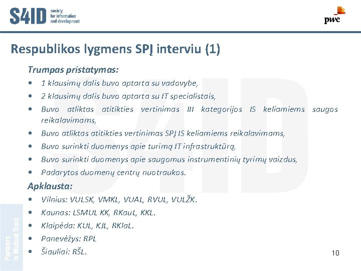 Respublikos lygmens SPĮ interviu (1) Trumpas pristatymas: • 1 klausimų dalis buvo aptarta su