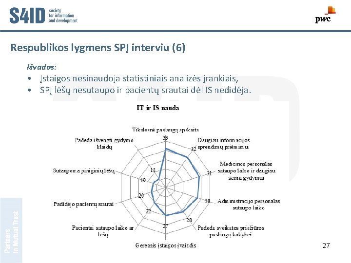 Respublikos lygmens SPĮ interviu (6) Išvados: • Įstaigos nesinaudoja statistiniais analizės įrankiais, • SPĮ