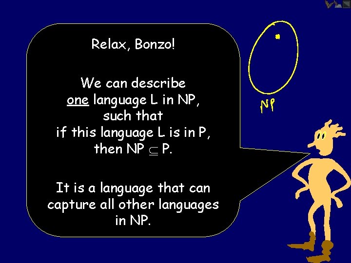 Relax, Bonzo! We can describe one language L in NP, such that if this