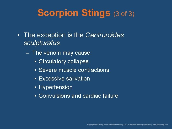 Scorpion Stings (3 of 3) • The exception is the Centruroides sculpturatus. – The