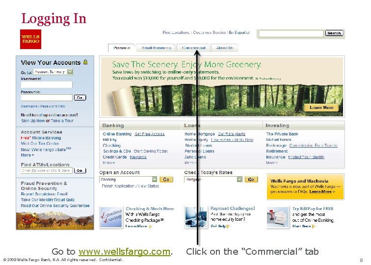 Logging In Go to www. wellsfargo. com. © 2009 Wells Fargo Bank, N. A.