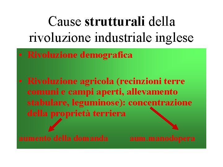 Cause strutturali della rivoluzione industriale inglese • Rivoluzione demografica • Rivoluzione agricola (recinzioni terre