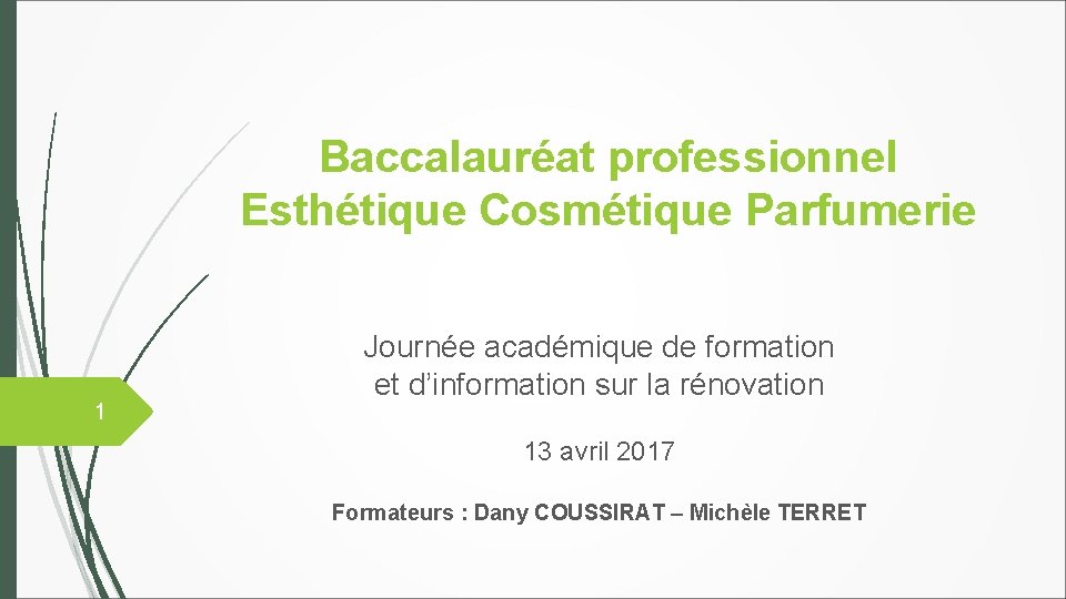 Baccalauréat professionnel Esthétique Cosmétique Parfumerie 1 Journée académique de formation et d’information sur la