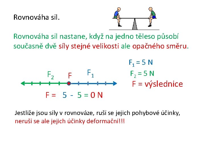 Rovnováha sil nastane, když na jedno těleso působí současně dvě síly stejné velikosti ale