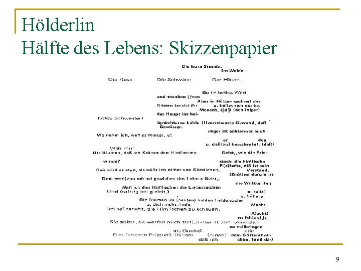 Hölderlin Hälfte des Lebens: Skizzenpapier 9 