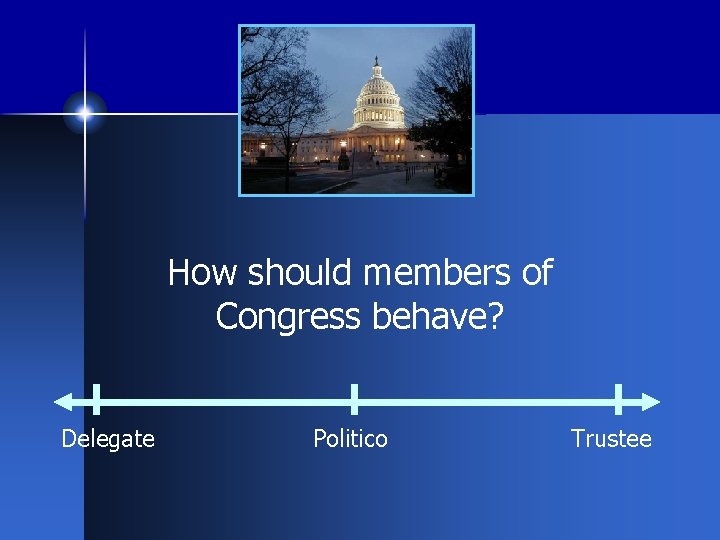 How should members of Congress behave? Delegate Politico Trustee 