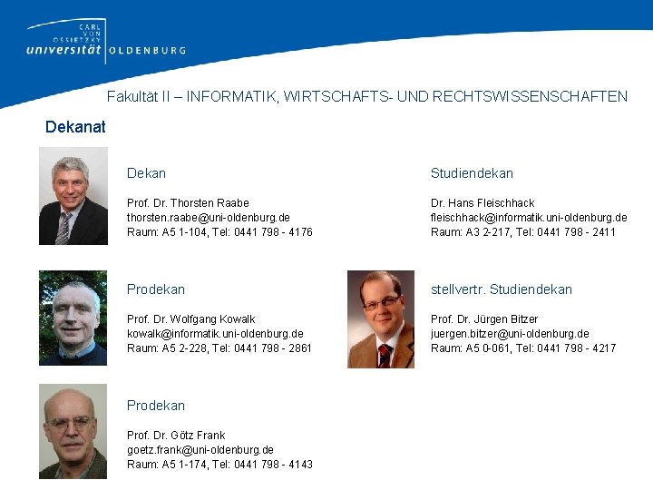 Fakultät II – INFORMATIK, WIRTSCHAFTS- UND RECHTSWISSENSCHAFTEN Dekanat Dekan Studiendekan Prof. Dr. Thorsten Raabe