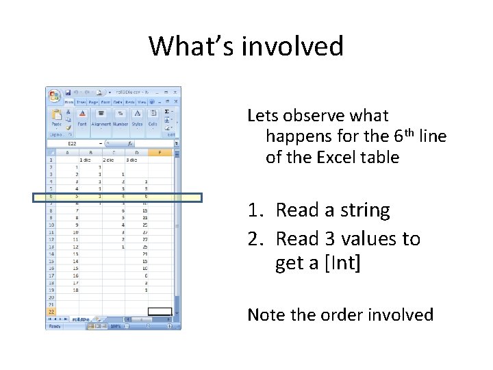 What’s involved Lets observe what happens for the 6 th line of the Excel