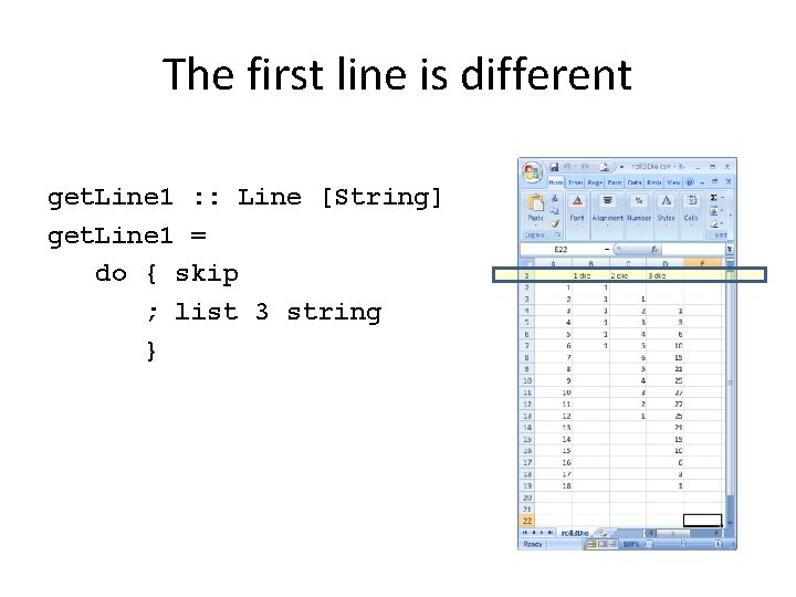 The first line is different get. Line 1 : : Line [String] get. Line
