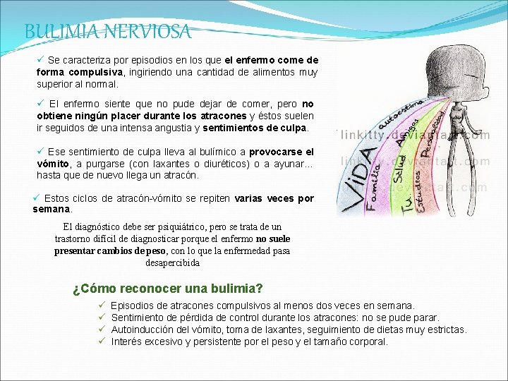 BULIMIA NERVIOSA ü Se caracteriza por episodios en los que el enfermo come de BULIMIA NERVIOSA ü Se caracteriza por episodios en los que el enfermo come de