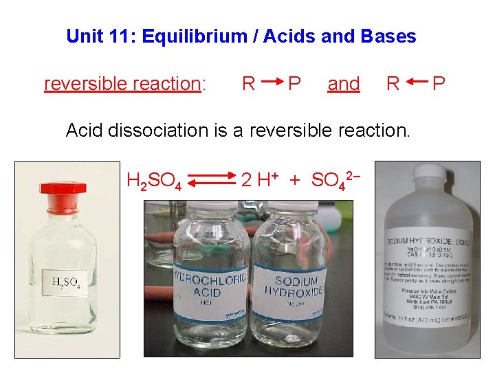 Unit 11: Equilibrium / Acids and Bases reversible reaction: R P and R Acid