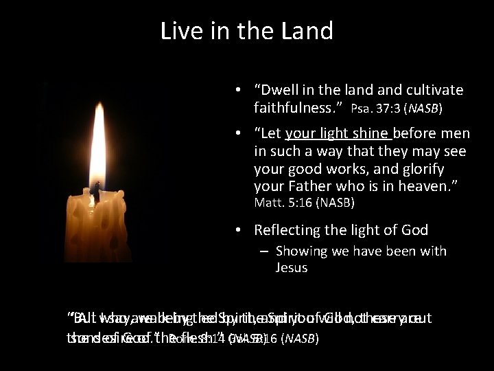 Live in the Land • “Dwell in the land cultivate faithfulness. ” Psa. 37: