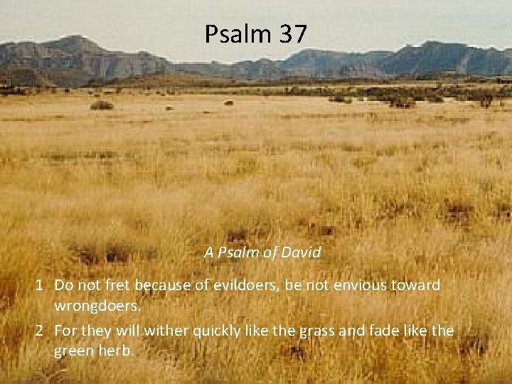 Psalm 37 A Psalm of David 1 Do not fret because of evildoers, be