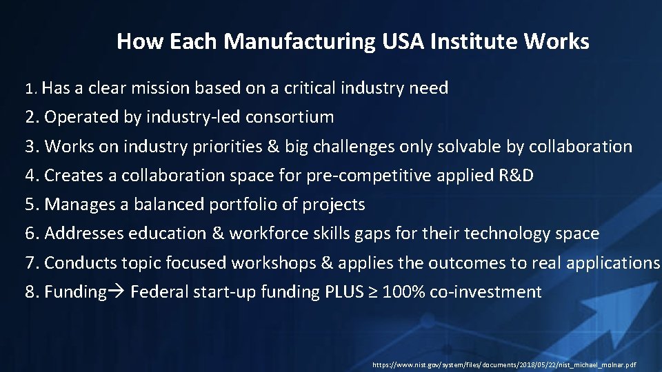 How Each Manufacturing USA Institute Works 1. Has a clear mission based on a