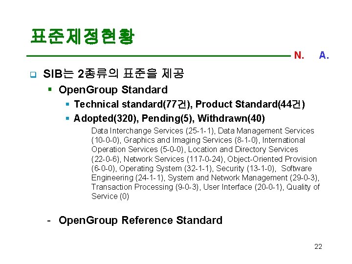 표준제정현황 N. C. A. q SIB는 2종류의 표준을 제공 § Open. Group Standard §