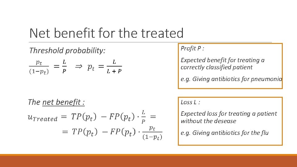 Net benefit for the treated Profit P : Expected benefit for treating a correctly