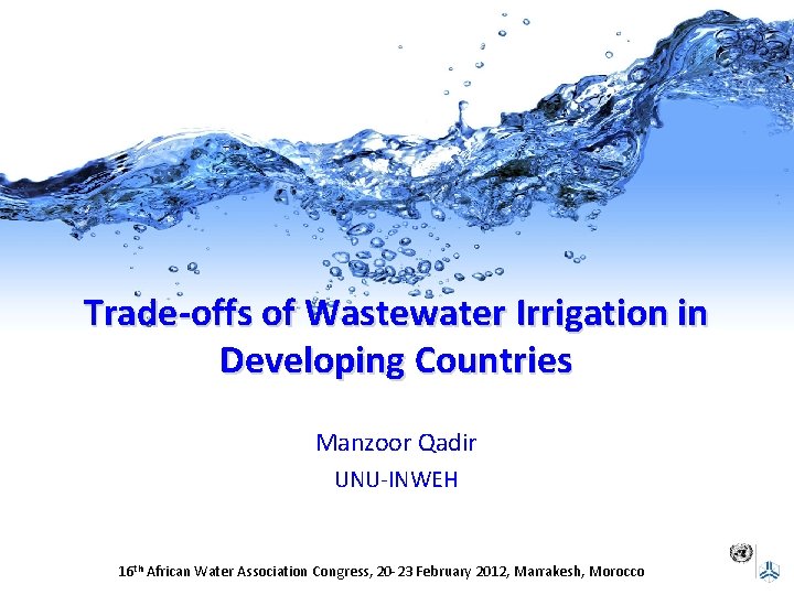 Trade-offs of Wastewater Irrigation in Developing Countries Manzoor Qadir UNU-INWEH 16 th African Water