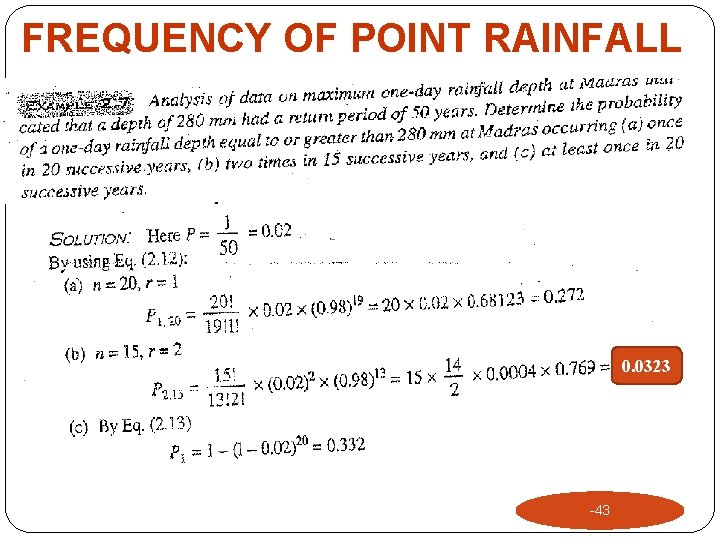 FREQUENCY OF POINT RAINFALL 0. 0323 -43 