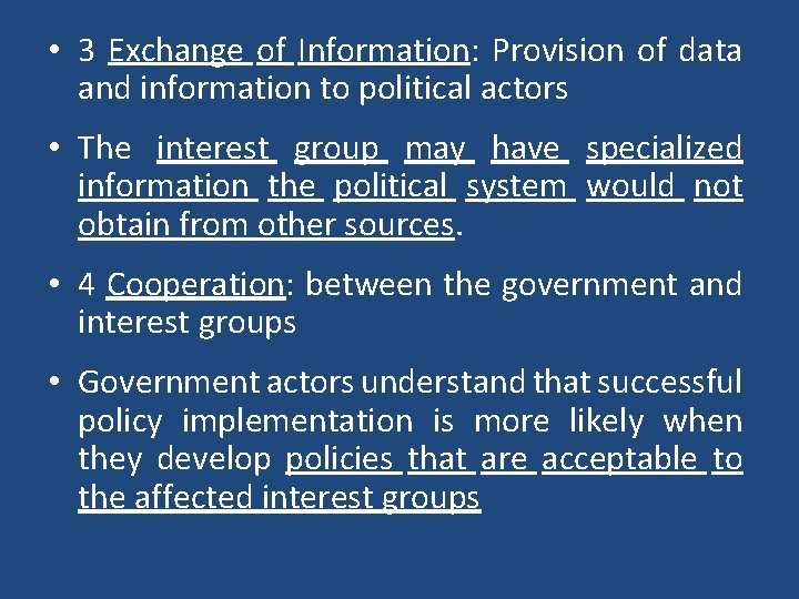  • 3 Exchange of Information: Provision of data and information to political actors