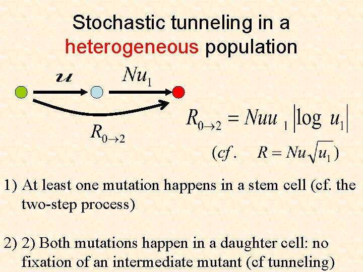 Stochastic tunneling in a heterogeneous population 1) At least one mutation happens in a