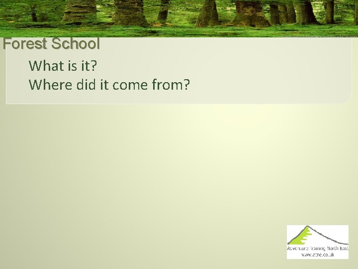 Forest School What is it? Where did it come from? 