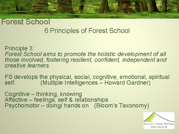 Forest School 6 Principles of Forest School Principle 3: Forest School aims to promote