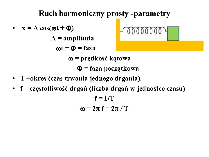 Ruch harmoniczny prosty -parametry • x = A cos( t + F) A =