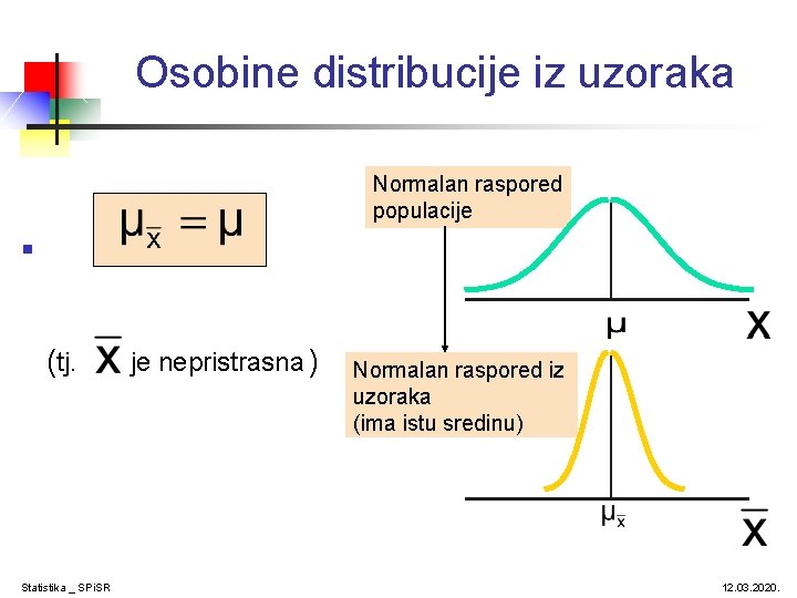 Osobine distribucije iz uzoraka Normalan raspored populacije § (tj. Statistika _ SPi. SR je