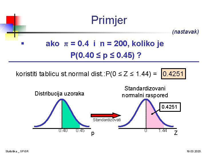 Primjer (nastavak) § ako π = 0. 4 i n = 200, koliko je