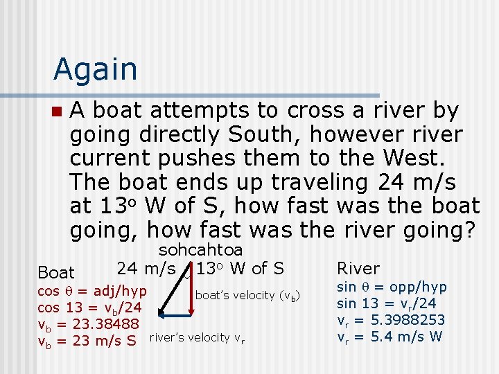 Again n A boat attempts to cross a river by going directly South, however