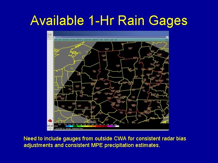 Available 1 -Hr Rain Gages Need to include gauges from outside CWA for consistent