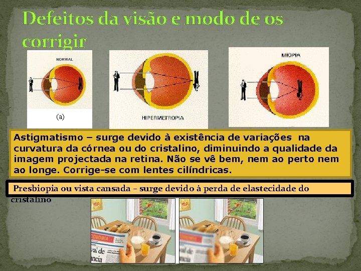 Defeitos da visão e modo de os corrigir Astigmatismo – surge devido à existência