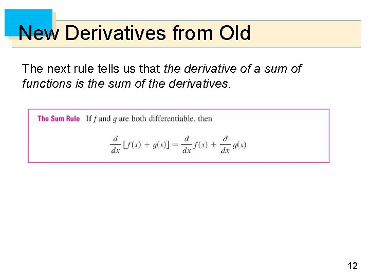 New Derivatives from Old The next rule tells us that the derivative of a