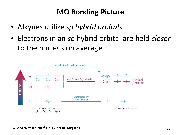 MO Bonding Picture • Alkynes utilize sp hybrid orbitals • Electrons in an sp