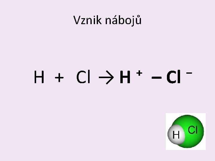 Vznik nábojů H + Cl → H ⁺ – Cl ⁻ 