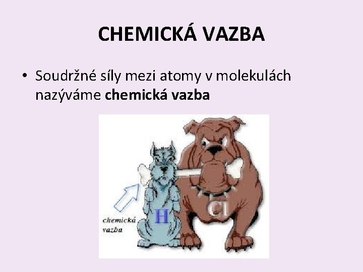 CHEMICKÁ VAZBA • Soudržné síly mezi atomy v molekulách nazýváme chemická vazba 