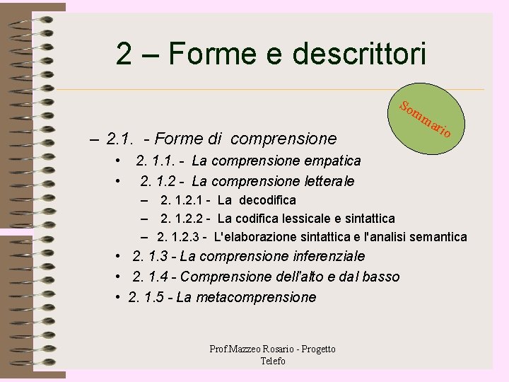 2 – Forme e descrittori So mm – 2. 1. - Forme di comprensione 2 – Forme e descrittori So mm – 2. 1. - Forme di comprensione
