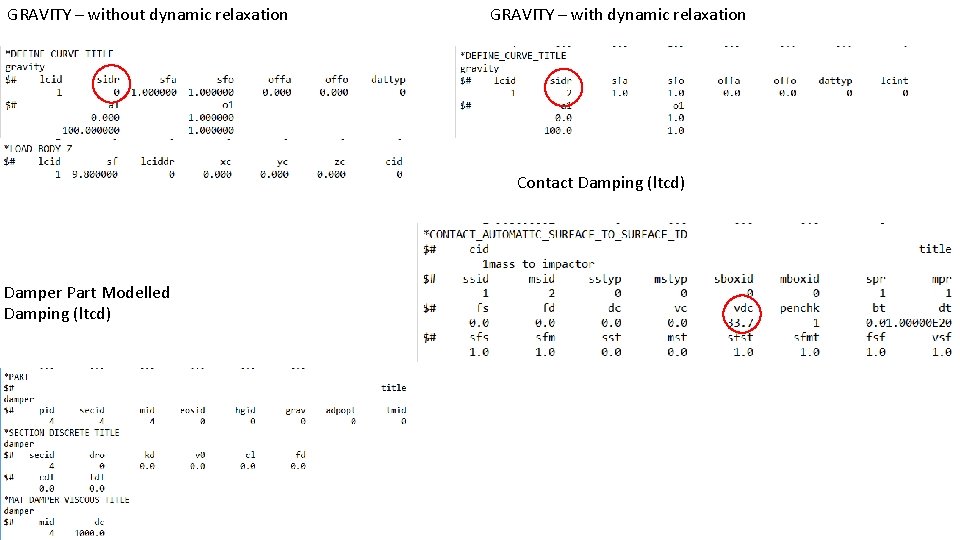 GRAVITY – without dynamic relaxation GRAVITY – with dynamic relaxation Contact Damping (ltcd) Damper