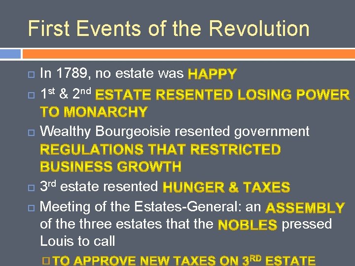 First Events of the Revolution In 1789, no estate was 1 st & 2