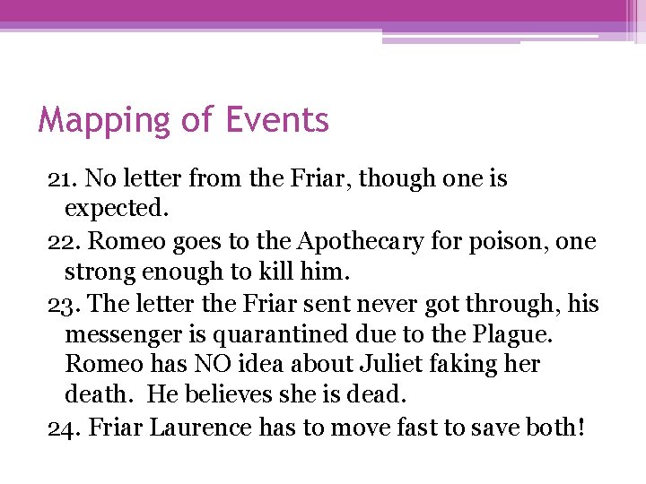 Mapping of Events 21. No letter from the Friar, though one is expected. 22.