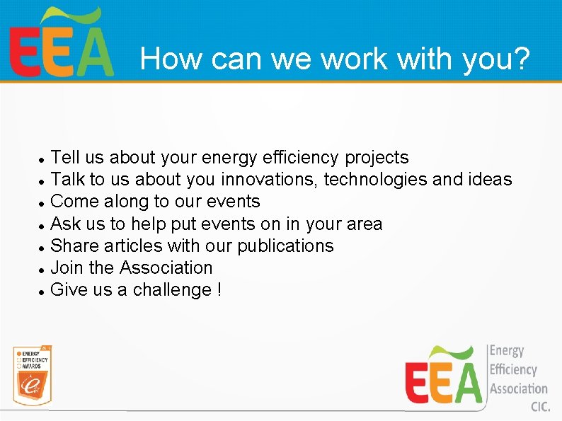 How can we work with you? Tell us about your energy efficiency projects Talk