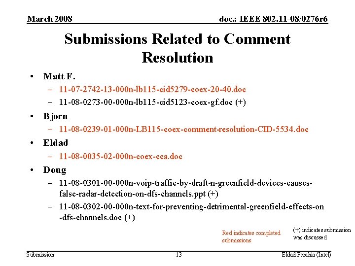 March 2008 doc. : IEEE 802. 11 -08/0276 r 6 Submissions Related to Comment