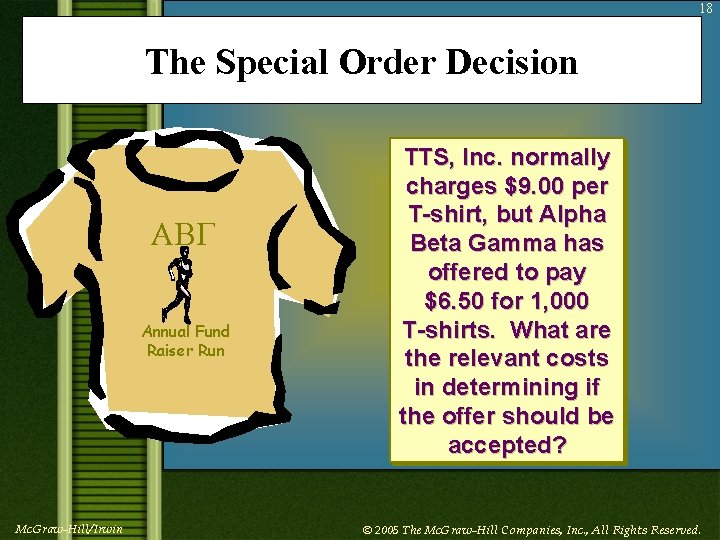 18 The Special Order Decision Annual Fund Raiser Run Mc. Graw-Hill/Irwin TTS, Inc. normally