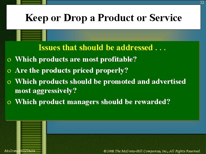 32 Keep or Drop a Product or Service Issues that should be addressed. .