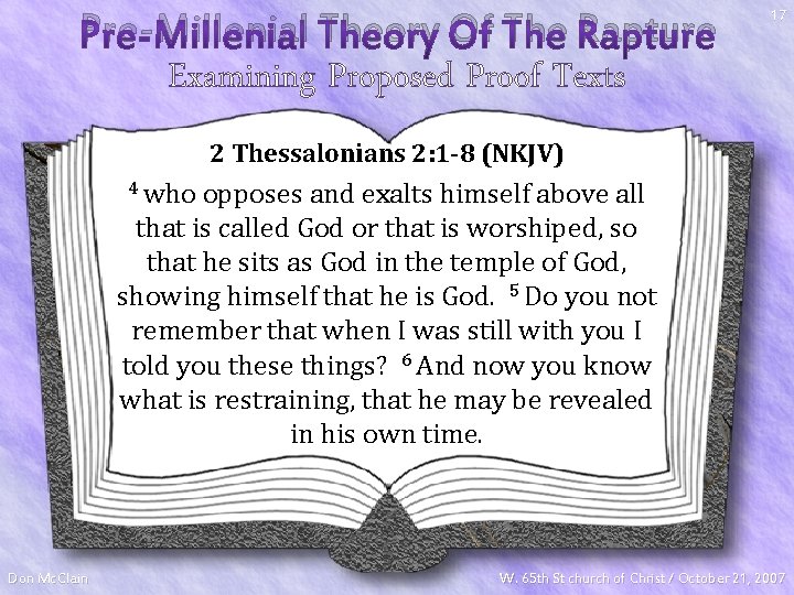 Pre-Millenial Theory Of The Rapture 17 Examining Proposed Proof Texts 2 Thessalonians 2: 1